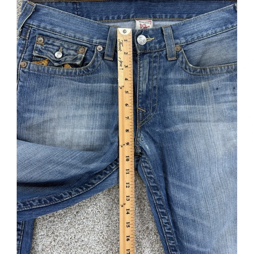 VTG True Religion Straight Jean Mens 34 (36x32) Blue Distressed Workwear USA Y2K